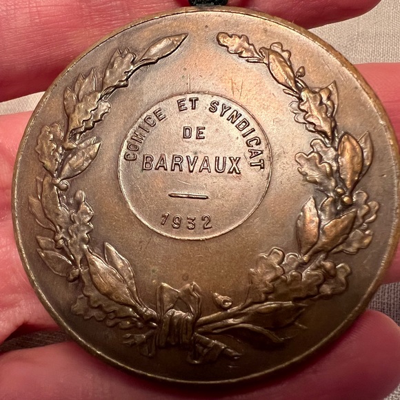 Vintage French Belgian large bronze cow medal agricultural heavy 1932 1930s - Picture 6 of 9